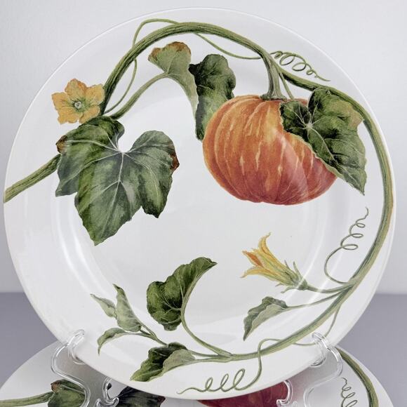Pottery Barn Rustic Pumpkin DINNER Plates Set of 4 Autumn Fall Thanksgiving - Picture 7 of 7